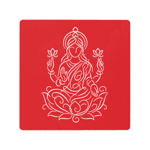Elegant Line Art of Goddess Lakshmi on Lotus