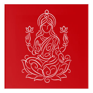 Elegant Line Art of Goddess Lakshmi on Lotus