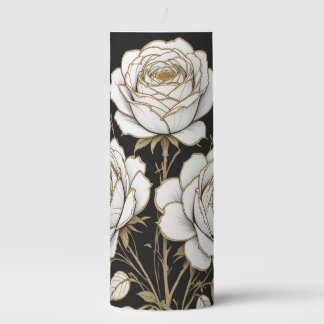 Elegant Line-Art Roses Candle with Gold Accents