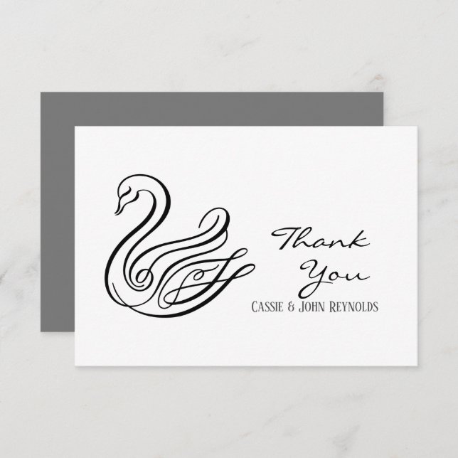 Elegant Line Art Swan Wedding Thank You Card (Front/Back)