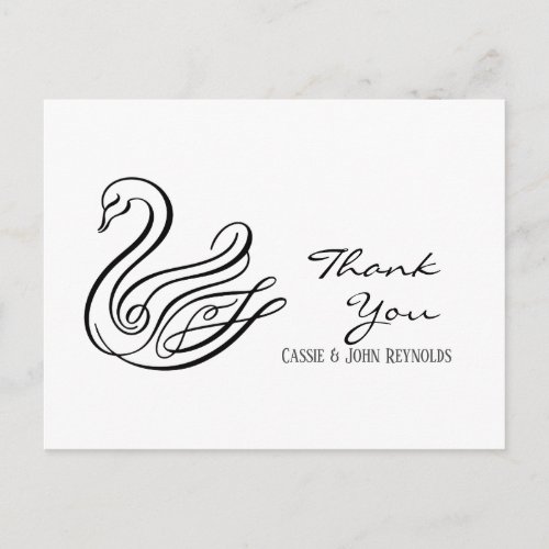 Elegant Line Art Swan Wedding Thank You Postcard