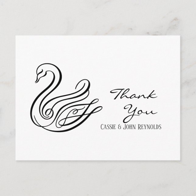 Elegant Line Art Swan Wedding Thank You Postcard (Front)