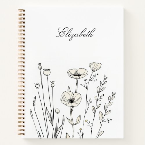 Elegant Line Art Wildflower Notebook