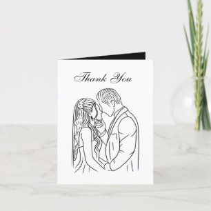 elegant line drawing Bride Groom Thank You Card