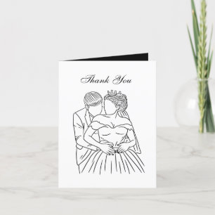 elegant line drawing Bride Groom  Thank You Card