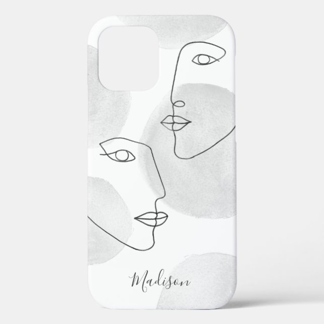 Elegant Line Drawing Faces Gray Case-Mate iPhone Case (Back)