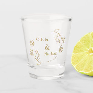 Elegant Line Floral Couple Monogram Wedding Favor Shot Glass