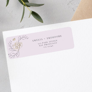 Elegant Line Floral Lilac Wedding Return Address Label