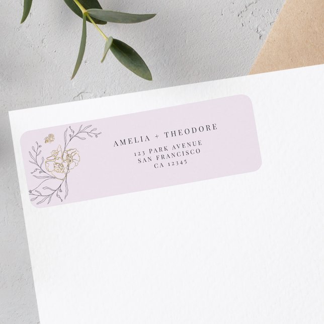 Elegant Line Floral Lilac Wedding Return Address Label (Creator Uploaded)