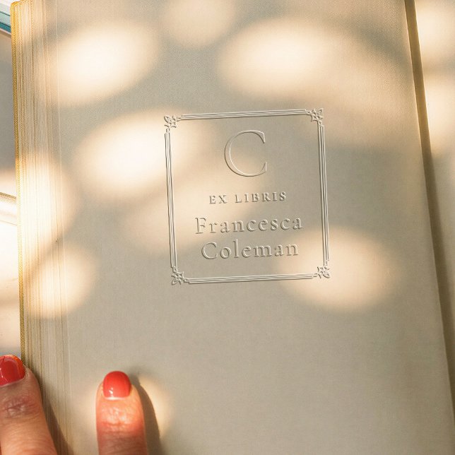 Elegant Line Frame Modern Monogram Ex Libris Book Embosser (Creator Uploaded)