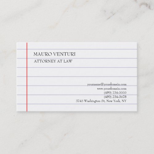 Elegant Lined Paper Plain Professional Minimalist Business Card