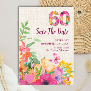 Elegant Linen 60th Birthday Floral Garden Save The Date