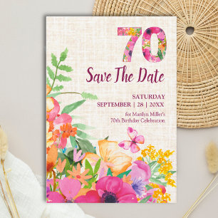 Elegant Linen 70th Birthday Floral Garden Save The Date