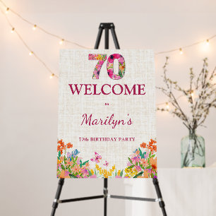 Elegant Linen 70th Birthday Welcome Sign