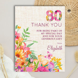 Elegant Linen 80th Birthday Thank You Announcement Postcard