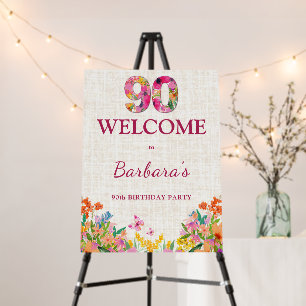 Elegant Linen 90th Birthday Welcome Sign