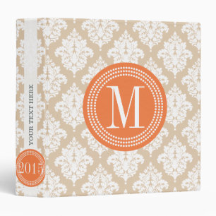 Elegant Linen Beige Damask Personalized 3 Ring Binder