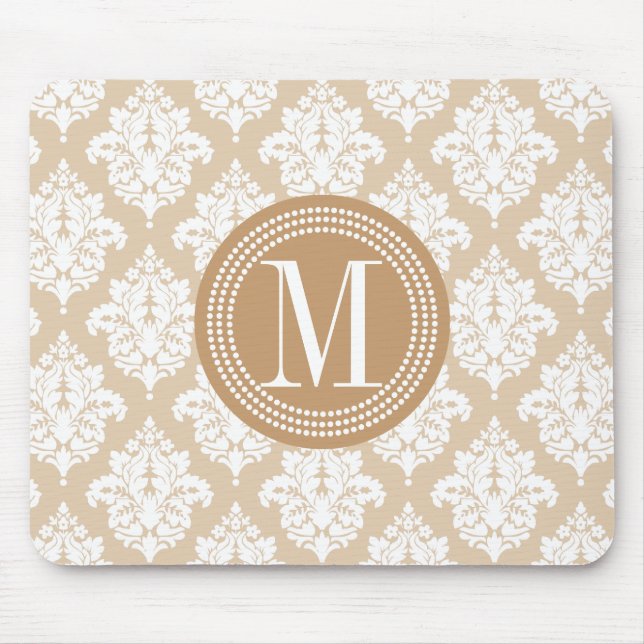 Elegant Linen Beige Damask Personalized Mouse Pad (Front)