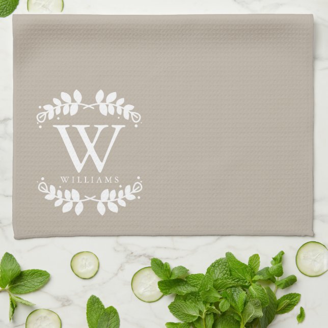Elegant Linen Beige Monogram Towel (Folded)