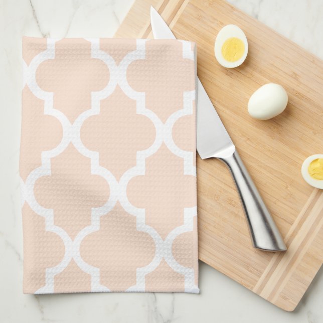 Elegant Linen Beige Quatrefoil Tiles Pattern Kitchen Towel (Quarter Fold)