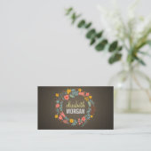 Elegant Linen Burlap Floral Wreath Business Card (Standing Front)