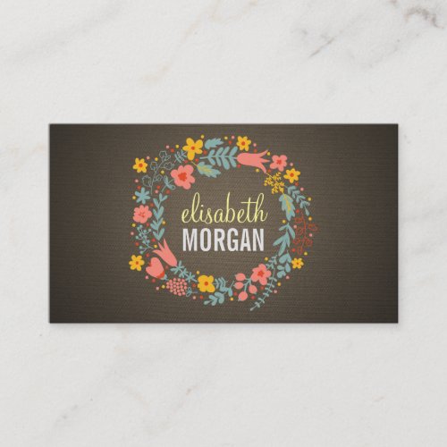 Elegant Linen Burlap Floral Wreath Business Cards