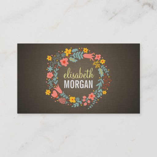 Customizable Elegant Linen Burlap Floral Wreath Business Cards