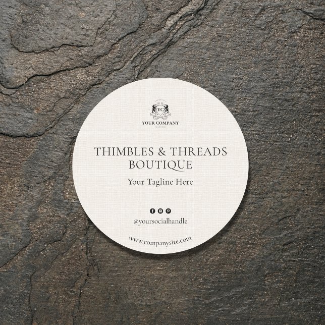 Elegant Linen Business Logo Website Marketing  Classic Round Sticker (Creator Uploaded)