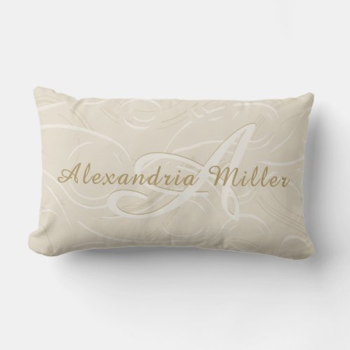Elegant Linen Custom Name  Monogram Lumbar Pillow