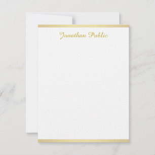 Elegant Linen Gold Creative Handwritten Script Top Note Card