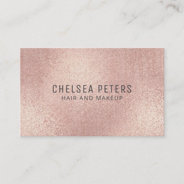 Elegant Linen Look Rose Gold Blush Shimmer Business Card (Front)