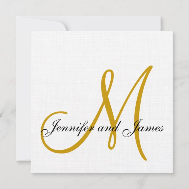 Elegant Linen Monogram Wedding Invitation Gold (Front)