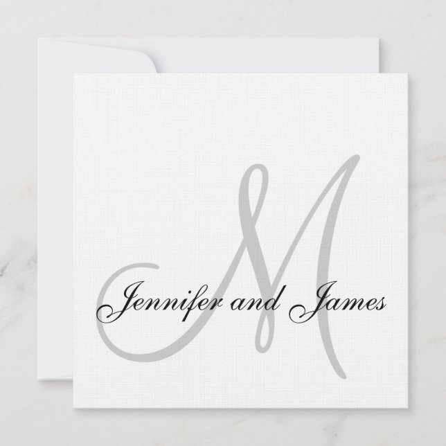 Elegant Linen Monogram Wedding Invitation Grey (Front)