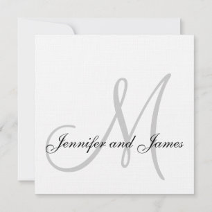 Elegant Linen Monogram Wedding Invitation Grey