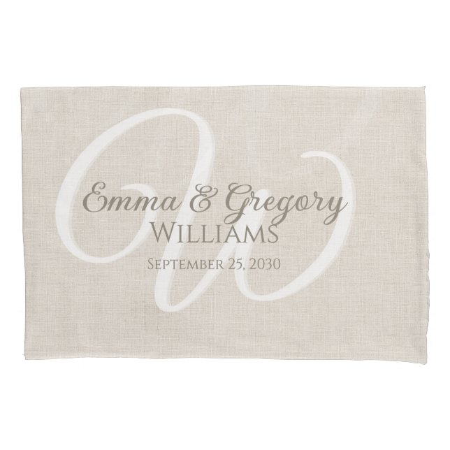 Elegant Linen White Monogram Pillow Case (Front)