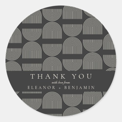 Elegant Lines Black White Wedding Custom Thank You Classic Round Sticker