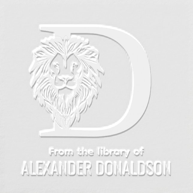 Elegant Lion Head #3 Over Single Initial Name Book Embosser (Design)
