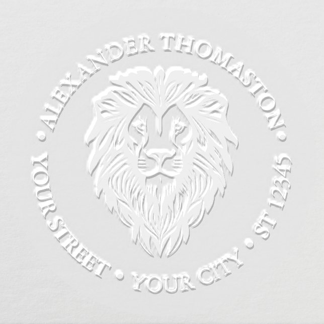 Elegant Lion Head #3 Round Name Address Embosser (Design)