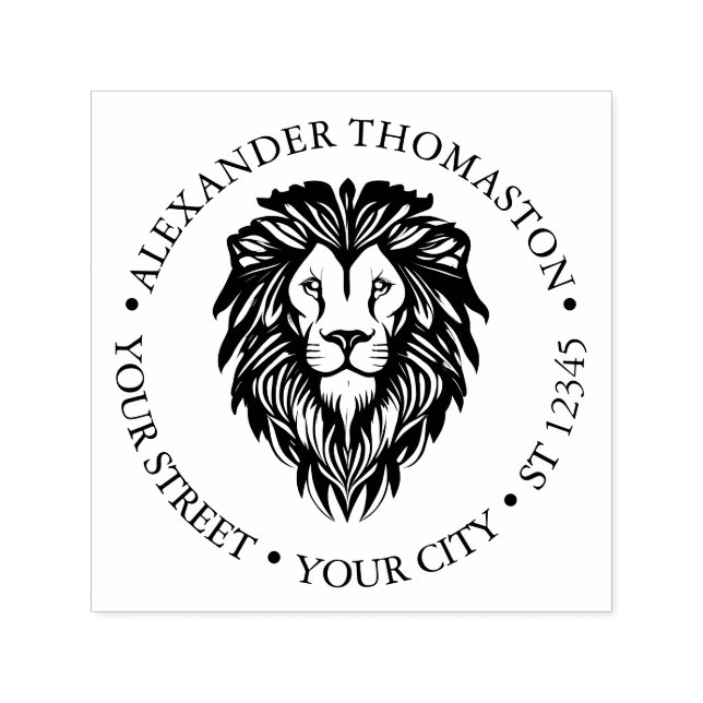 Elegant Lion Head #3 Round Name Address Self-inking Stamp (Design)