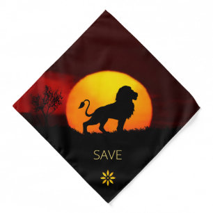 Elegant lion silhouette, flower and sunrise bandana