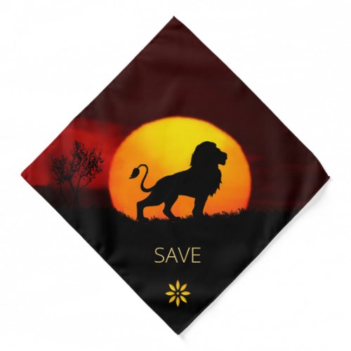 Elegant lion silhouette flower and sunrise bandana