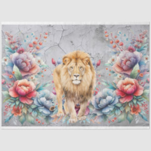 Elegant Lion & Watercolor Florals Decoupage Tissue Paper