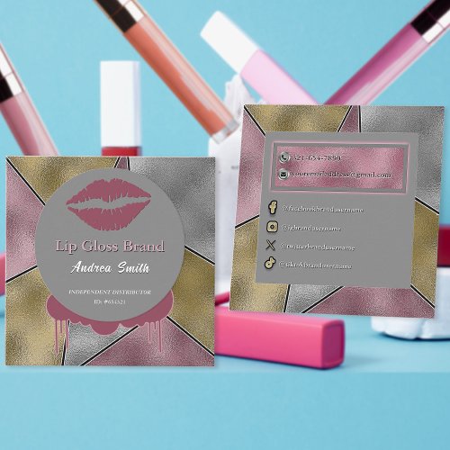 Elegant Lip Gloss Beauty Cosmetic Brand Custom  Square Business Card