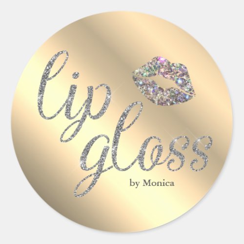 Elegant Lip Gloss Glitter Kiss Faux Holography Classic Round Sticker