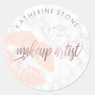 Elegant lips white marble rose gold makeup artist classic round sticker