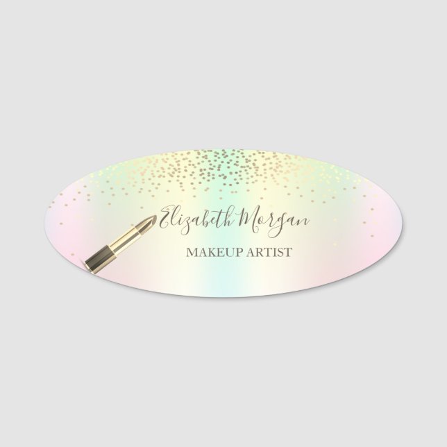 Elegant Lipstick,Confetti,Holographic Name Tag (Front)