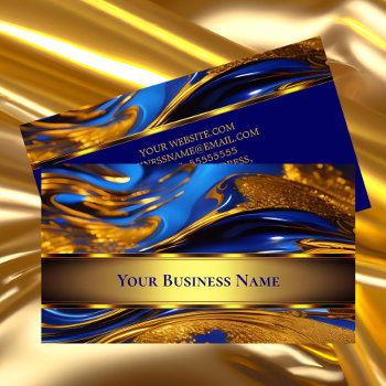 Elegant Liquid Gold Royal Blue Abstract  Business Card by Zizzago at Zazzle