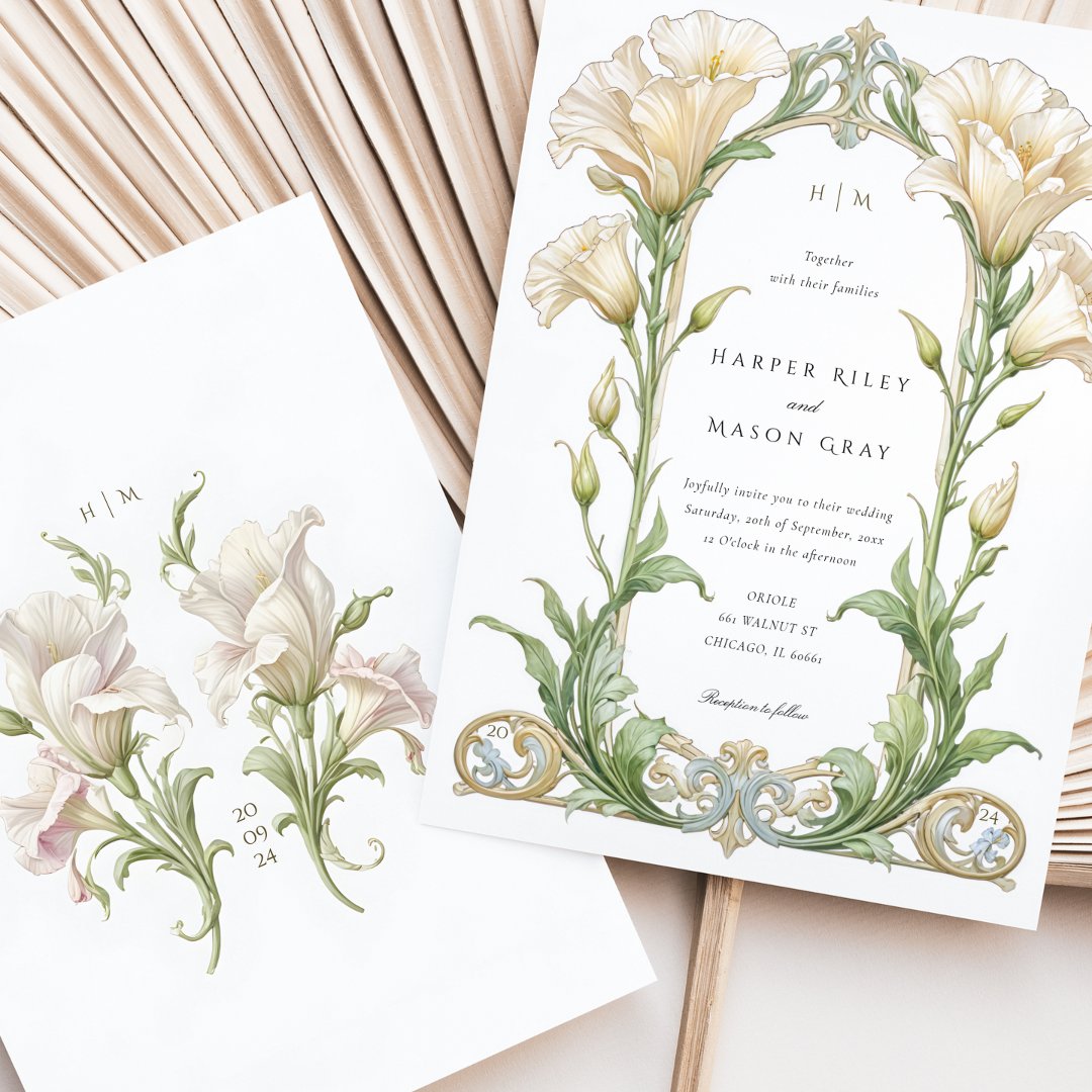 Elegant Lisianthus Art Nouveau Wedding                    Invitation