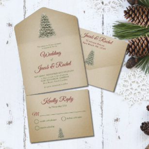 Elegant Lit Christmas Tree on Kraft Paper Wedding All In One Invitation