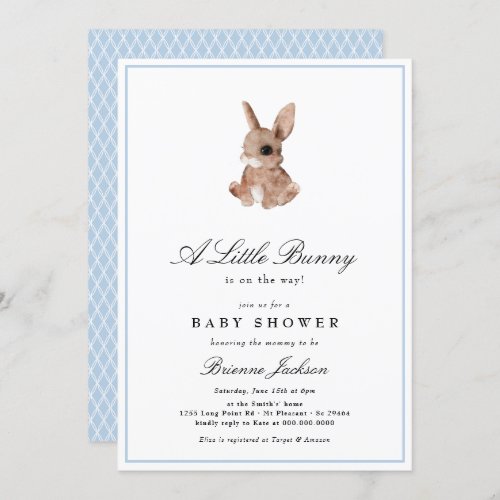 Elegant Little Bunny Blue Boy Baby Shower  Invitation